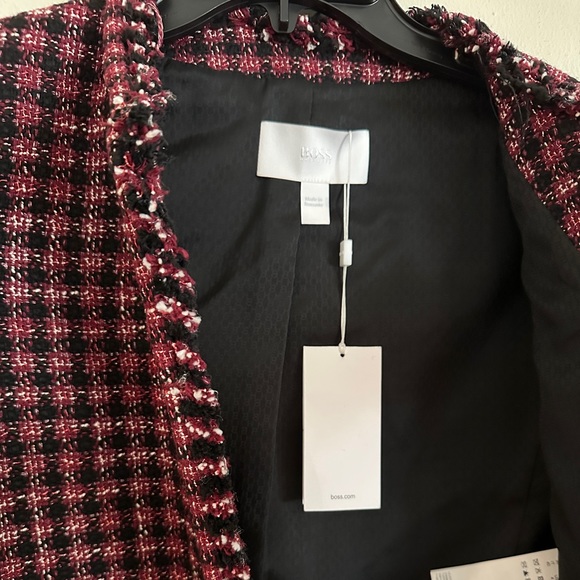 New Hugo Boss Johella Modern Tweed Cotton Blend Jacket. Red. Size 4 - Picture 9 of 15